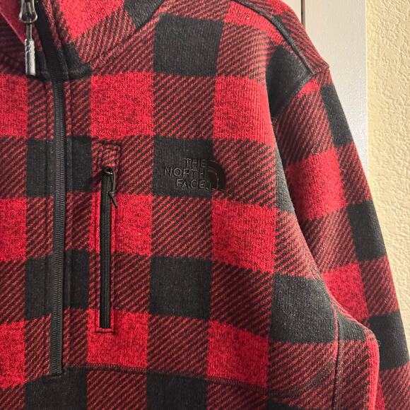 The North Face Buffalo Plaid 1/4 Zip Fleece Pullover Red Black Size Large - Picture 3 of 6
